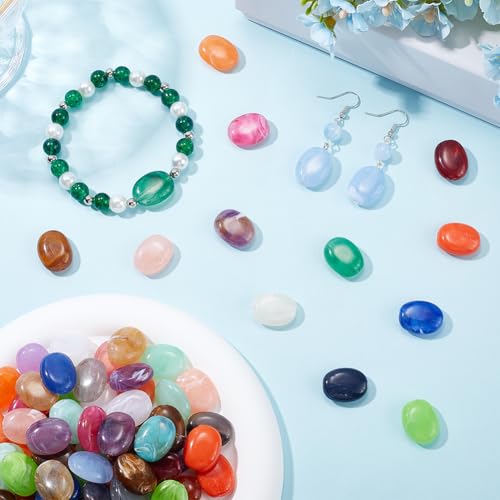 SOFPLATE 1 Box 100Pcs Oval Spacer Beads Oval Stone Beads Elliptical Acrylic Imitation Gemstone Colorful Stones Spacers for Jewellery Bracelet Necklace Making DIY Crafts Supplies Accessories - Image 4