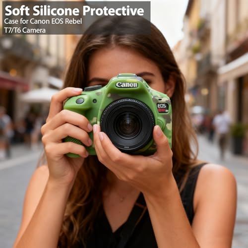Image of Case for Canon EOS Rebel T7 Rebel T6 Camera, Soft Silicone Rubber Protective Camera Case Cover Accessories, Lightweight, Anti-Scratch with Button Marking for EOS Rebel T7 T6 (Camouflage)