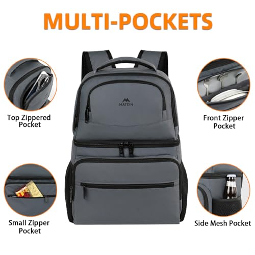 Image of MATEIN Cooler Backpack, 26 Cans Insulated Lunch Backpack for Men Women, Leakproof Double Layer Lunch Cooler Bag Lightweight Soft Lunch Backpack with Cooler Compartment, Beach Camping Hiking Beer Gifts