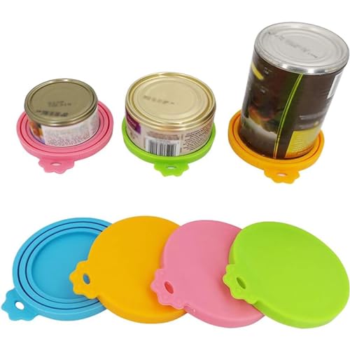 Image of IVIA Pet Food Can Lids, Universal BPA Free Silicone Can Lids Covers for Dog and Cat Food, One Can Cap Fit Most Standard Size Canned Dog Cat Food(4 Pack Multicolor