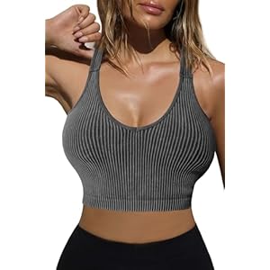 Seamless Cute Gym Workout Sports Bras for Women Running with Padding Deep V Neck Yoga Bra Crop Tops