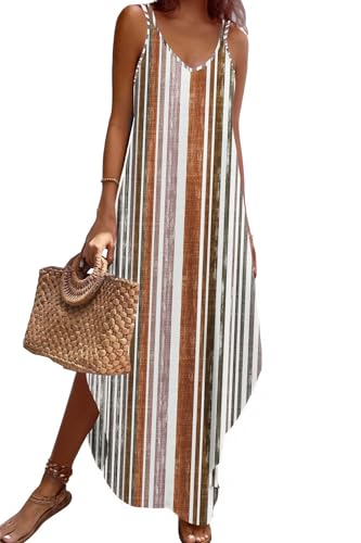 Image of Zeagoo Women's Casual Sundress Summer Maxi Sleeveless V Neck Split Boho Beach Dress Travel Vacation Dress with Pockets