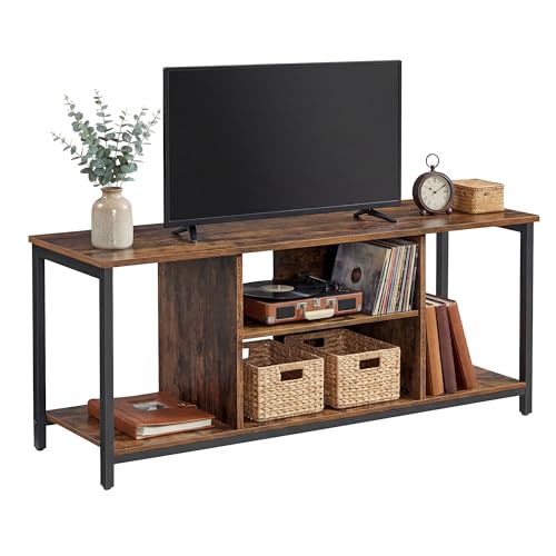 VASAGLE TV Stand for TV up to 60 inches TV Cabinet with Open Shelves TV Console for Living Room Entertainment Room Rustic Brown and Black LTV060B01