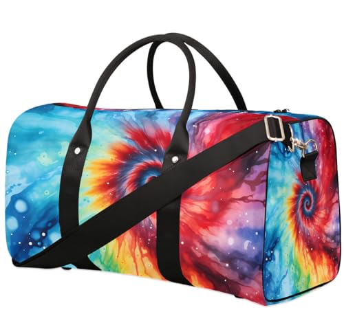 Rainbow Tie Dye Travel Duffel Bag for Women Men Waterproof Foldable Overnight Weekender Bag Large Capacity Sports Gym Bag