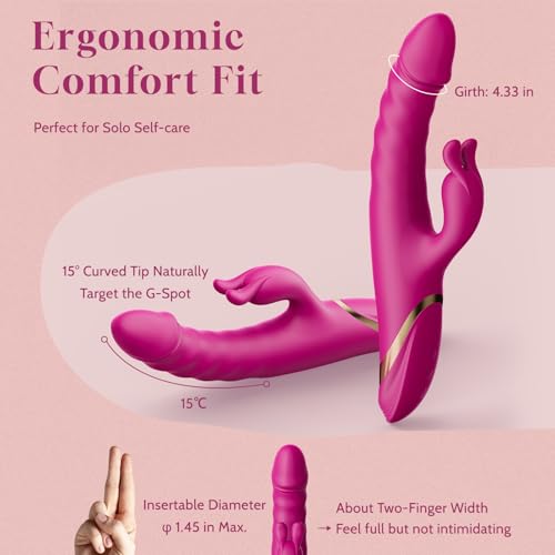 Image of Thrusting Rabbit Vibrator with Clitoral Stimulator - Realistic Dildo Thrusting Toy for Women, Curved G Spot Vibrator with Power Motion, Silent Vibrating Adult Toy for Solo Exploration & Couples Play