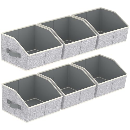 Image of Homsorout Storage Bins for Shelves - Small Trapezoid Closet Shelf Organizer, Fabric Organization Bins with Handles, Storage Baskets for Clothes, Towel, Purse, 6 Pack, Light Gray