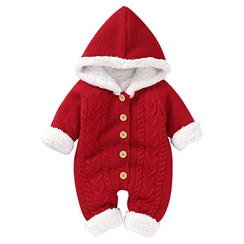 Image of Camidy Baby Hooded Jumpsuit,Toddler Knitted Romper Cotton Long Sleeve One-Piece Coveralls