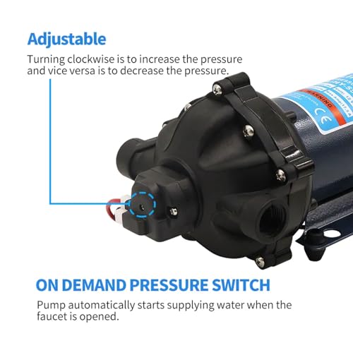 Image of 12V Water Diaphragm Pump-5.5 GPM 70 PSI, On-Demand, Self-priming, High Performance Automatic On /Off Water Pump for Marine, RV, Boat (HY-55701t)