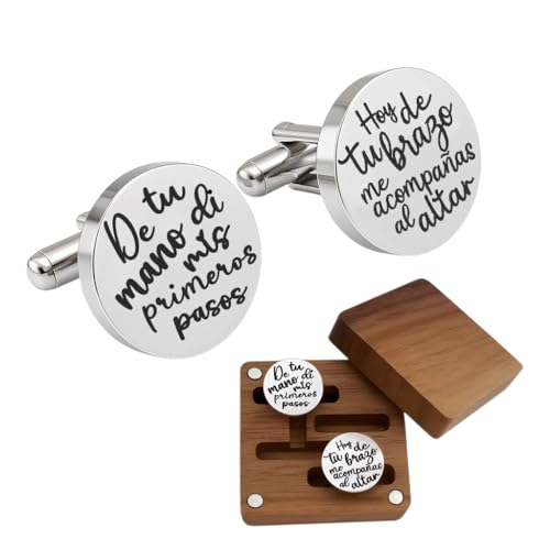 Gemelos Padrino Boda personalizados en acero- Regalo original padrino en acero inoxidable- Gemelos camisa hombre acero (Acero inoxidable) Regalo Personalizado Padre Gemelos Camisa bodas