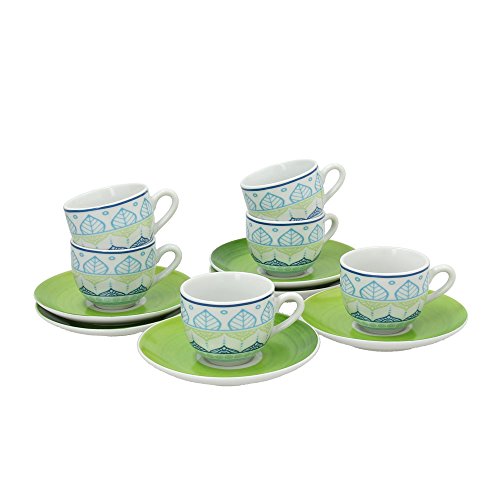 Tognana OM085015456 Set 6 Tazze Caffè Olimpia Ginger, Porcellana, Verde/Azzurro, 7 x 7x7 cm, 12 Unità