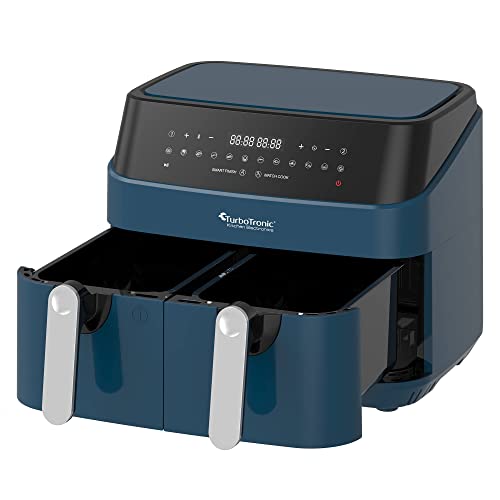 TurboTronic Doppel Heißluftfritteuse XXL, digitale Heißluft-Fritteuse, 9L (2x 4,5L Doppelkammer), 12 Programme, Airfryer, Fritteuse ohne Fett (blau) – Bild 3