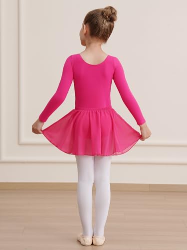 Image of WEGETIT Leotards for Girls Long Sleeve Ballet Dress Toddler Dance Leotard with Skirt Kids Gymnastics Outfits Tutu Dress