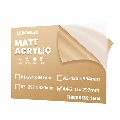 Langaelex Metacrilato Transparente Como el Hielo 3 mm, Placa Acrílico Mate de A4 (210 x 297 mm) para Corte por Láser, Letrero de Bienvenida a Bodas, Reemplazo de Vidrio