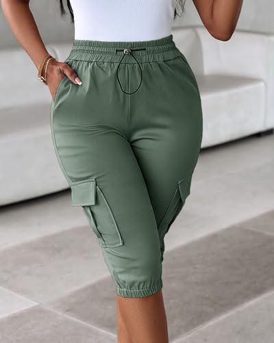 Capri Pants for Women Casual Summer Cotton Linen Elastic Waist Cargo Pant Cropped Sweatpants with Pockets 2025 New4