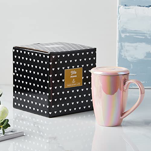 Jemirry Tea Cup With Infuser And Lid, Ceramic Cup With Lid, Tea Cup Tea Mug For Tea Lover, Porcelain Tea Strainer Cup, Tea Infuser Cup With Infuser Basket And Lid - Pink #TOP6