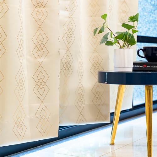 Image of Urban Space 80-85% True Blackout Curtains for Window, Gold Foil Printed Blackout Curtain, Decorative Window Curtain Eyelet with Tieback, 1 Piece Curtain for Living Room(Diamond Beige, 5 Feet)