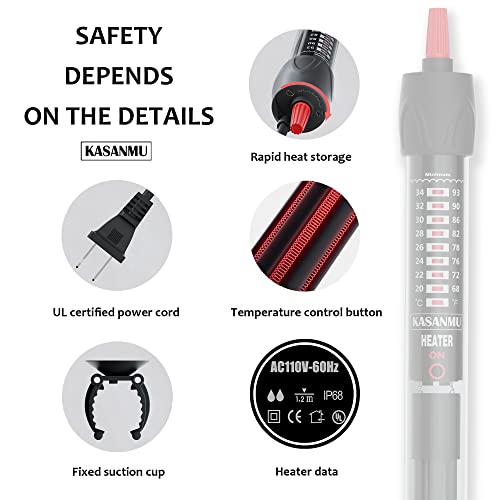 KASANMU Aquarium Heater 50W/100W/200W/500W Temperature Adjustable Fish Tank Heater Suitable for Saltwater and Fresh… - Image 6