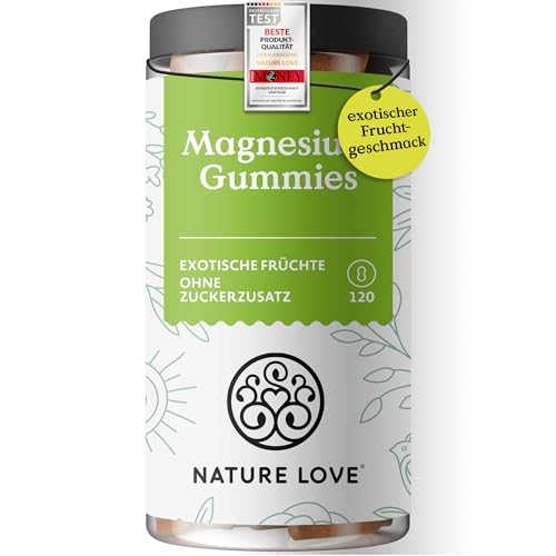 NATURE LOVE Magnesiumcitrat Gummies 120 Stück ohne Zuckerzusatz 188 mg Magnesium pro Tagesdosis für Erwachsene 126 mg für Kinder Alternative zu Kapseln & Tabletten vegan und laborgeprüft