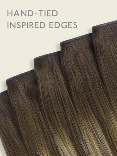 Image of WENNALIFE Genius Seamless Clip in Hair Extensions Real Human 18 inch 120g 7 Pcs Balayage Chocolate Brown to Caramel Blonde Clip Ins Luxury Remy Hair Extensions De Cabello Humano