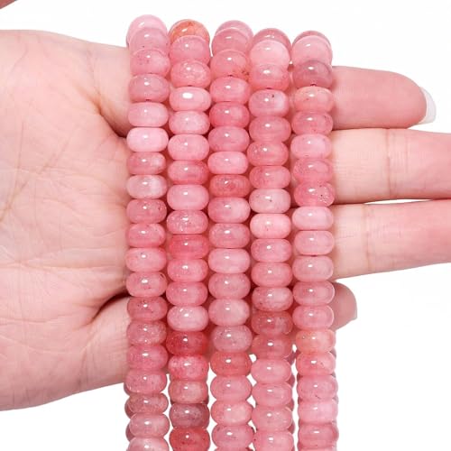 Songxi 5x8mm Natural Light Pink Colored Jade Stone Rondelle Beads 73PCS Spacer Round Loose Abacus Beads for Jewelry Making Gemstone for Bracelet Necklace Earrings Arts and Crafts