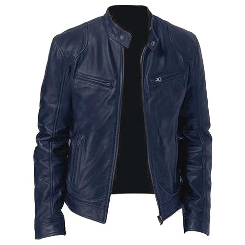 Image of Men's Real Leather Jacket Biker Motorcycle Cafe Racer Vintage Retro Bomber Winter Black Genuine Leather Jacket