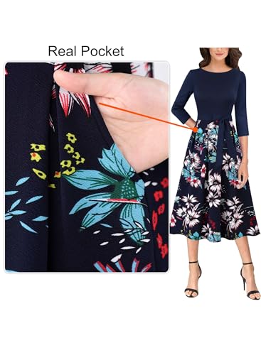 Image of VFSHOW Womens Work Business Casual Church Pockets Belted A-Line Midi Dress
