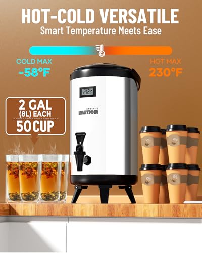 Image of WantJoin Insulated Beverage Dispenser-55 Cup Hot&Cold water Urn for Catering-Stainless Steel Premium 8 L /2 Gallon Hot Drink Dispenser with Spigot for Coffee & Hot tea,Cold Milk,Water,Juice(Silver)