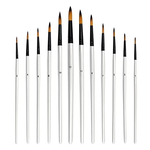 Cozlly 12Pcs Set de Pinceles para Principiantes, Artistas y Niños, Pinceles de Punta Redonda, Pinceles para Pintura Acrilica Profesional, Cepillo de Nylon para Acuarela, Gouache, Acrilico, óleo,Blanco