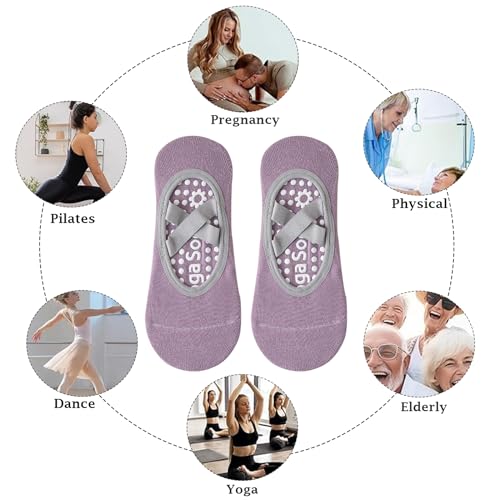 DDUP 3 Pairs Non-Slip Yoga Socks, Yoga Socks for Women Non-Slip Grips & Straps, Ideal for Pilates, Fitness, Ideal for Pilates, Fitness, Ballet, Home Workout