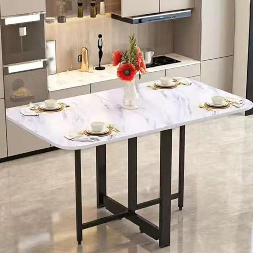 GUQASDV Mesa de Comedor Plegable de Madera, Mesa de Cocina con alas abatibles, Mesa de Cocina Multifuncional para Sala de Estar, Muebles de Comedor Que ahorran Espacio(White Stone Pattern,100cm)