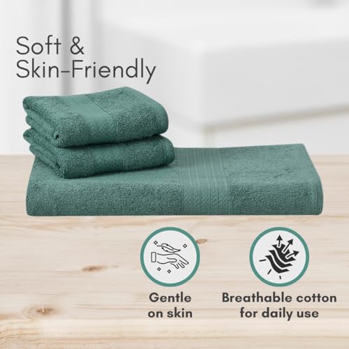 Image of Mafatlal Joy Cotton Towel Set - Pack of 3 | 1 Bath Towel 58 x 29 inch + 2 Hand Towels | Soft, Quick Dry | 450 GSM | Tidepool | Ideal for Bathroom & Travel
