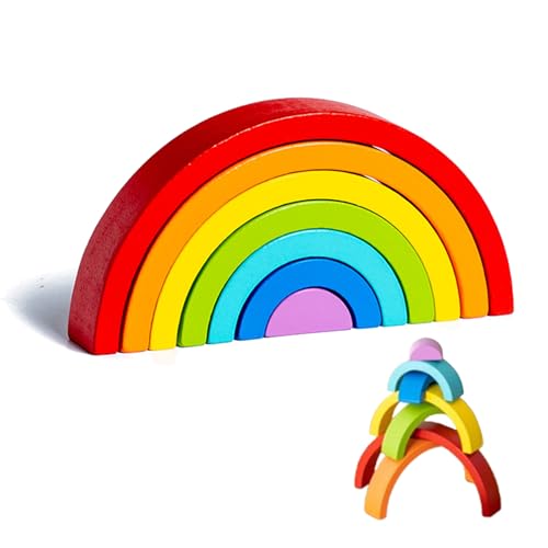 Noaxylic Arcoiris Montessori Madera, Arco Infantil Juguetes Madera, Arco Iris Bloques Construcción Montessori, Seguro y Suave, 7 Piezas para Niños a Partir de 1 Año, Niños y Niñas