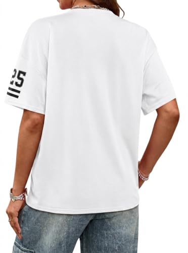 Image of LovelyWholesale Women's Oversized V Neck Jersey Shirts Summer Football Graphic Tee