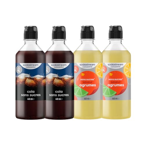 Sodastream 2 Concentrés Cola Sans Sucres + 2 Concentrés Agrumes Sans Sucres pour Machine à Eau Pétillante et Soda | Préparez jusqu'à 9 litres de Cola et...