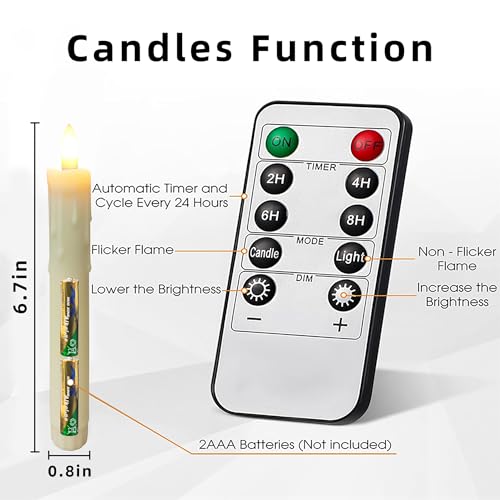 Image of Flameless Taper Candles with Remote, 6.7 Inch Short Taper Candles Battery Operated with Flickering 3D Flame, led candles Safe for Wedding Home Christmas Poultry house lights Decor Ivory Set of 6