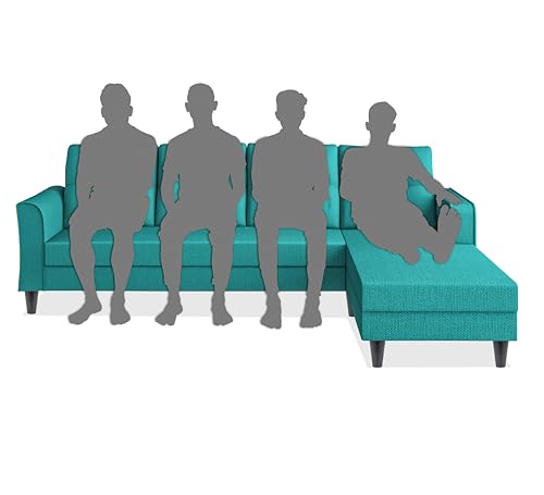 Image of Adorn India Maddox Tufted L Shape 5 Seater Sofa Wood Sofa Set RHS (Aqua Blue) (3 Year Warranty)