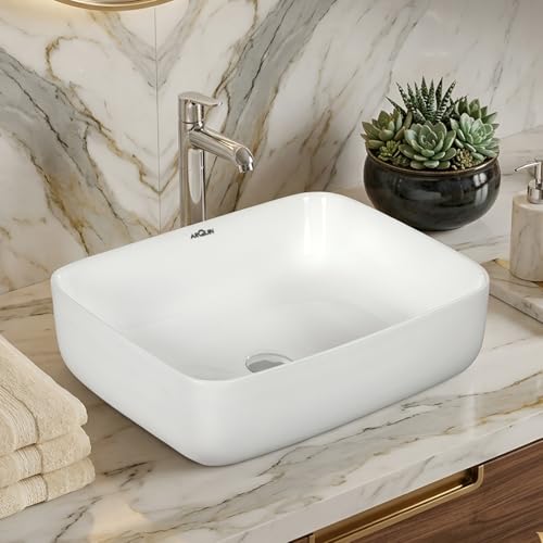 Image of ARQUIN ARQUIN Wash Basin for Bathroom Table Top Washbasin, Countertop Basin | Ceramic Washbasin Bathroom,Hotel | Living Room | Office Vanity Wash Basin (19.69x15.75x5.71 Inch)