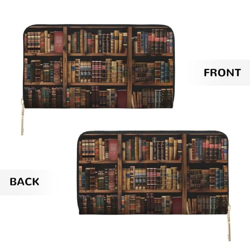 Library Bookshelf Book Printed Long Wallet for Women Men - PU Leather Wallets Card Holder with Zip Coin Pocket2