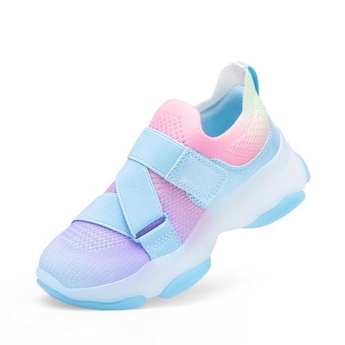 DREAM PAIRS Kids Sneakers Girls Slip-On Shoes Z-Strap Colorful Jelly Sole Walking Shoes