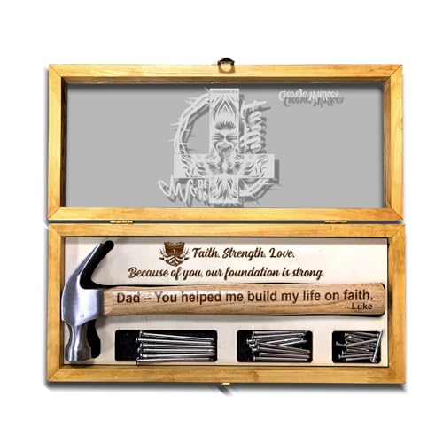 Man of God Christian Hammer Gift for Dad Husband Dad Protector Hero Toolbox Set – You Helped Me Build My Life on Faith – Religious Father's Day Keepsake from Son - Mancave Garage Decor