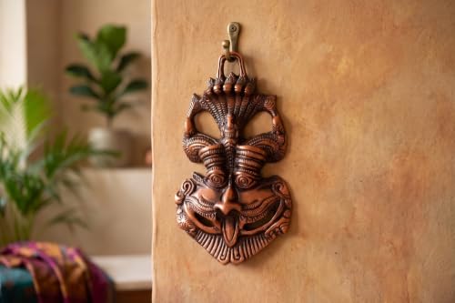 Image of KridayKraft Metal Nazar Battu with Naag Ganesha for Evil Eye Protection and Nazar Suraksha, Suraksha Kawach Mask for Home, Office Wall & Door Hanging Decor, Vastu Showpiece (Copper)