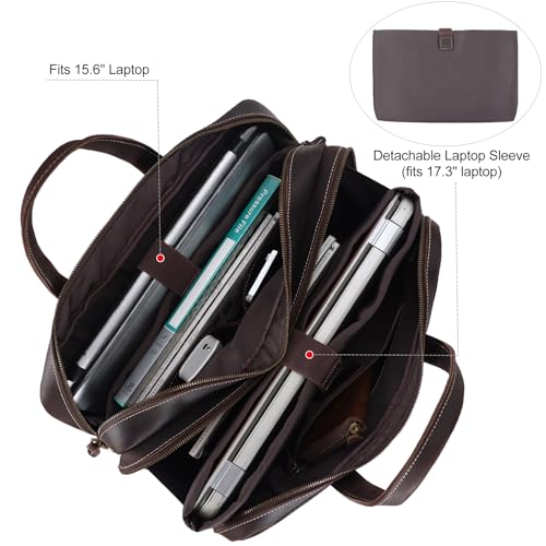 TIDING Leather Briefcase for Men 17 Inch Laptop Messenger Bag Work Business Travel Shoulder Bag Attache Case4