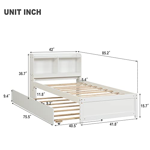 Twin-Size-Bed-with-TrundleTwin-Bed-Frame-with-Storage-Headboard-Twin-Size-Trundle-Bed-with-Bookcase-for-KidsBookcase-Bed-Twin-Size-Trundle-Bed-with-Storage-for-KidsTeensAdultsWhite Twin Size Bed with TrundleTwin Bed Frame with Storage Headboard Twin Size Trundle Bed with Bookcase for KidsBookcase Bed Twin Size Trundle Bed with Storage for KidsTeensAdultsWhite