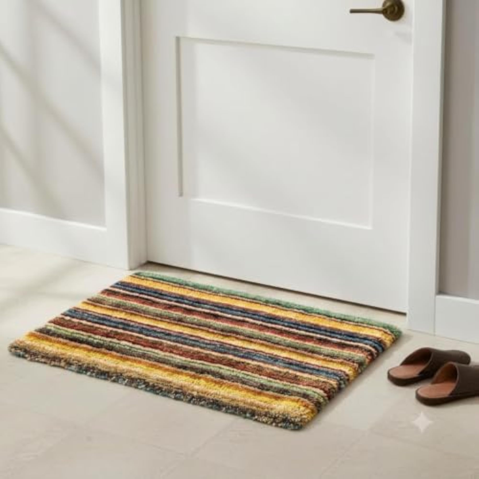 Soft Absorbent Hand-Tufted Wool Bath Mat for Bathroom