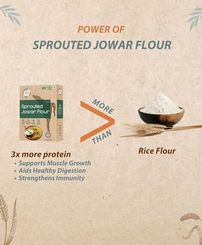 Image of Organic Wisdom-Back to Roots Sprouted Jowar Atta (Flour) | 100% Natural, Gluten Free & Stone-ground Sorghum /cholam atta|Rich in Protein & Dietary Fiber (400g)| Millet Flour