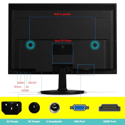 Image of 19 inch 1440x900 PC Monitor Office Monitor HDMI VGA LED Desktop Display Dual Speakers,60Hz,5ms,VESA Mounting,Wide Viewing Angle 170,Brightness 300cd /m,Tilt Adjust,Business Computer Screen