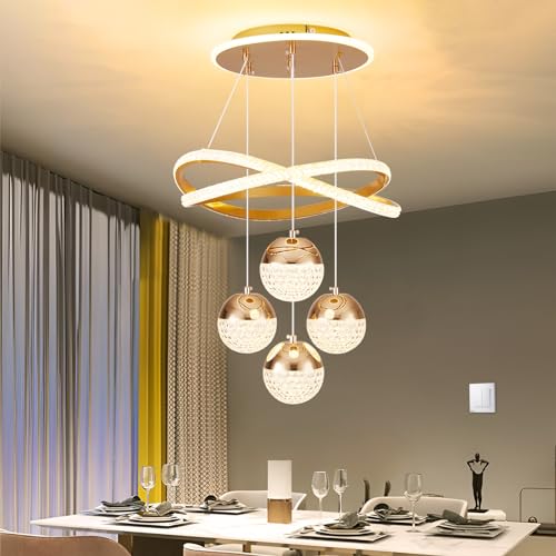 Spavzeme CT-1 Modern Gold Led Chandeliers, 3-Color Dimmable Pendant Light For Kitchen Island, Dining Room thumb #1