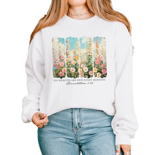 Cuppa Tee Christian Sweatshirt – His Mercies Are New Every Morning – Unisex Floral Bible Verse Pullover