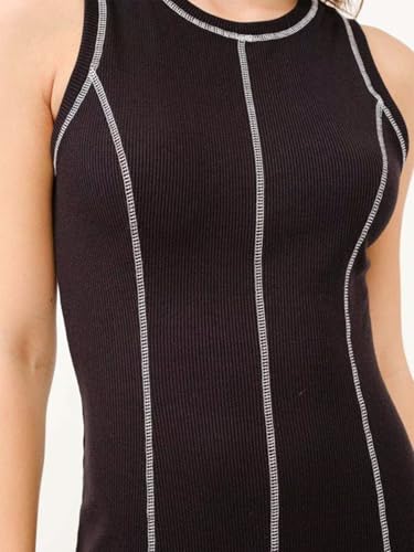 Image of Women's 2025 Summer Sundress Elegant Casual Crew Neck Sleeveless Knit Striped Bodycon Maxi Dress