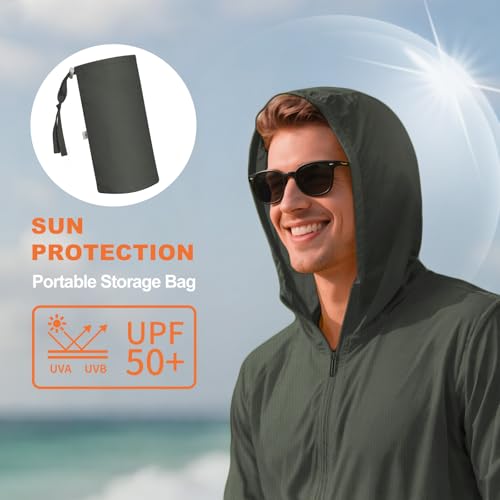 Men's UPF 50+ Light Jacket Full Zipper, Sun Protection Hoodie Jacket Long Sleeve Lightweight, Fishing,Outdoor Running3